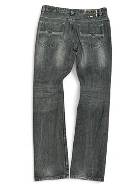 Y2K Point Zero Embroidered Faded Slim Straight Jeans